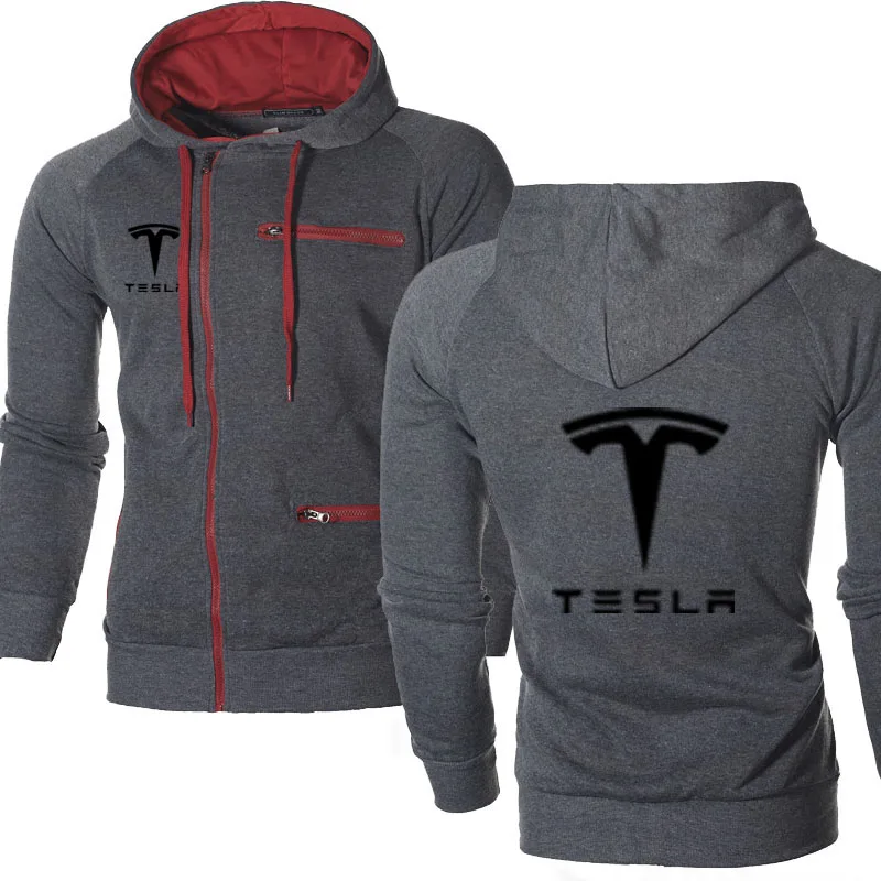Мужские толстовки Tesla Car с принтом логотипа Повседневная Хип-Хоп Толстовка Harajuku Флисовая теплая толстовка с капюшоном мужская молния куртка - Цвет: 805