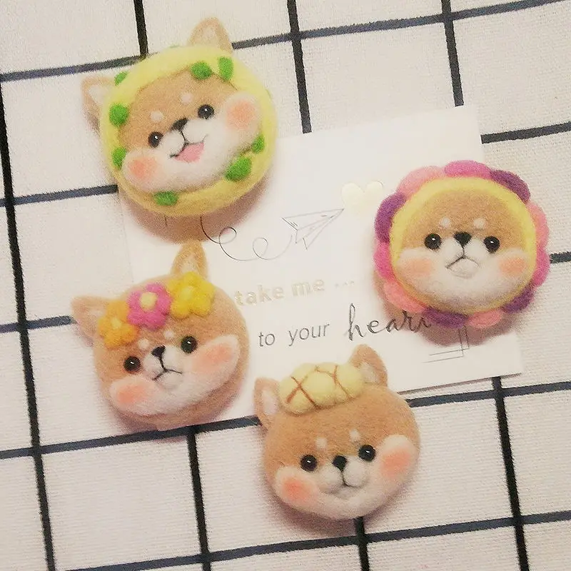 

Cartoon Shiba inu puppy dog Handmade Felting Nonfinished DIY Creative gift Toy Animal Wool Felt Craft Poked Material package set