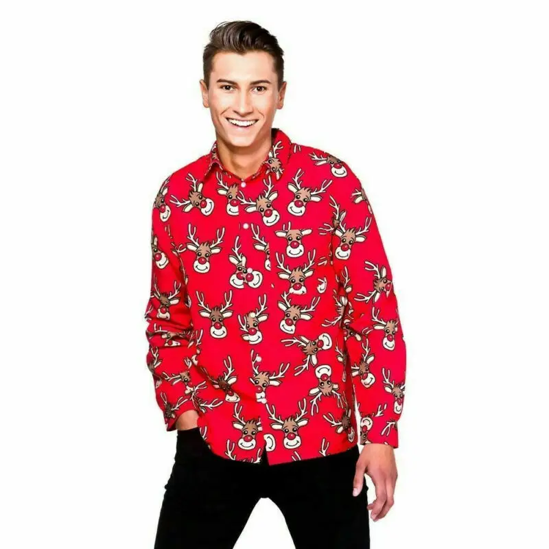 

Mens Shirts Top Button Long Sleeve Turn-down Collar Snowmen Print Fashion Casual Shirts Loose Christmas Party Shirts Autumn Mens