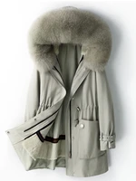 rex rabbit fur liner fox fur collar parka womens mid length detachable fur coat