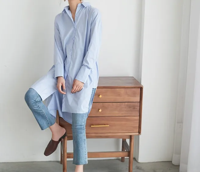 ZAWFL весенние женские длинные рубашки с V образным вырезом и Боковым Разрезом