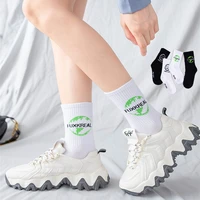 harajuku womens socks fashion tide streetwear athletic black white alphabet cartoon cotton sport popsocket female hip hop new