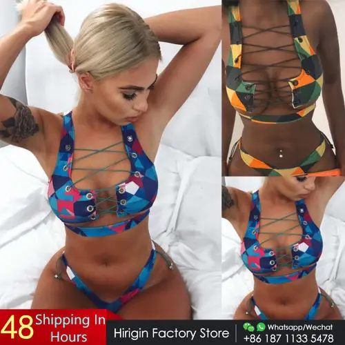 Камуфляжный бандажный купальник бикини 2019 летний пикантный женский мягкий пуш