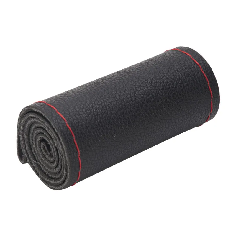 Black red thread Автомобильный руль крышка из натуральной кожи с мягкой нескользящей черной DIY оплетка и с иглой и ниткой подходит для 38 см Диаметр - Название цвета: Black red thread
