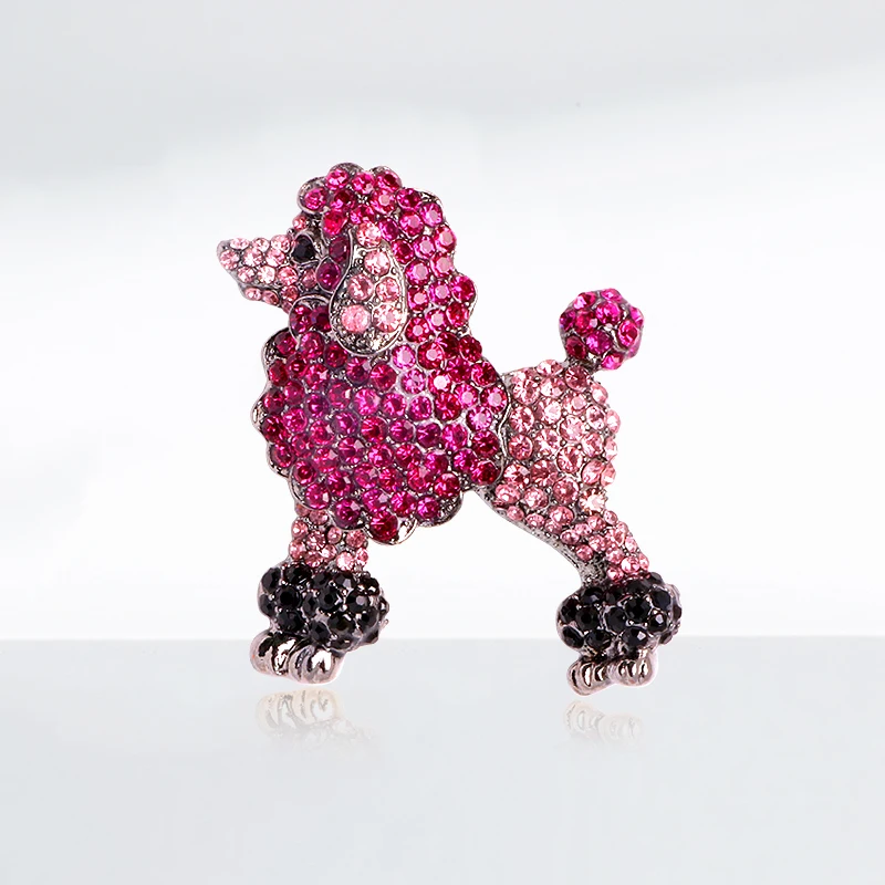 Wuli&baby Sparkling Rhinestone Poodle Dog Brooches Women 2-color Animal Party Casual Brooch Pins Gifts