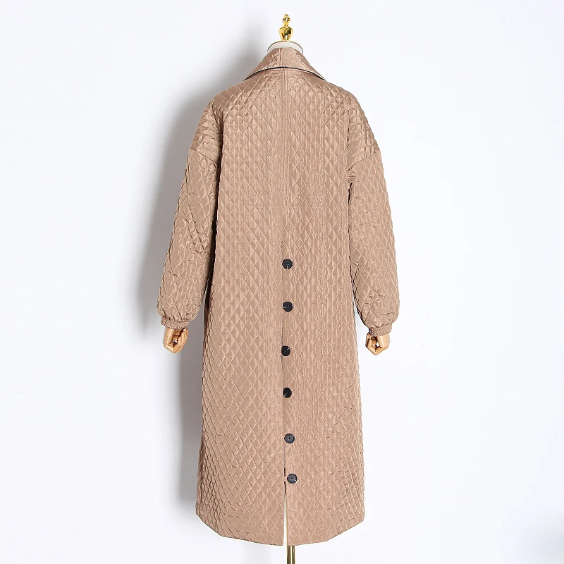 TWOTWINSTYLE Argyle хлопковое пальто для женщин, воротник с лацканами, фонарь, длинный рукав, Свободная Женская парка, одежда, Зимняя мода, новинка