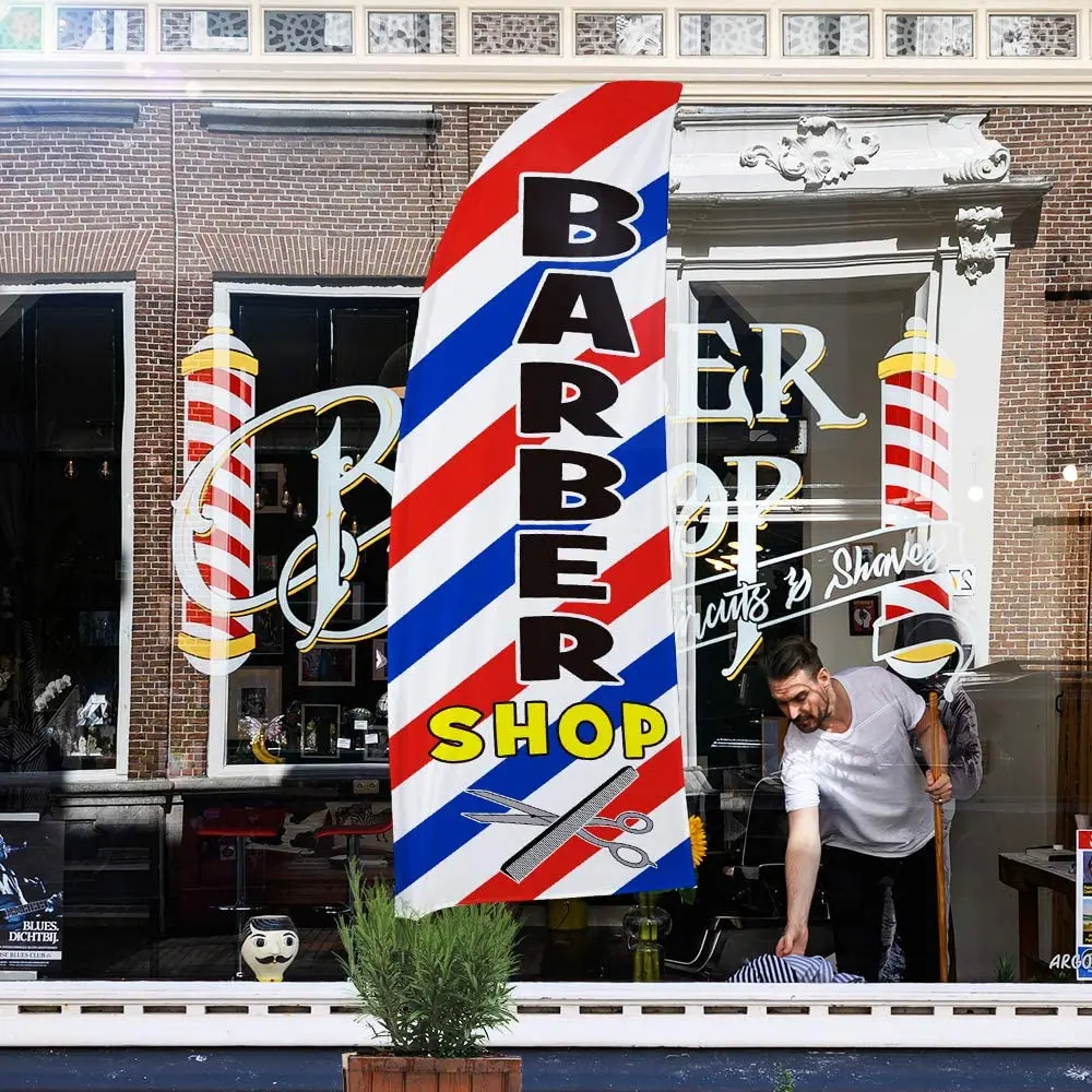 Barber Shop Flag Sign Adveritsing Swooper Flagpole Kit Set Feather Flag Welcome Open Sale Car Restaurant Custom Swooper Flag