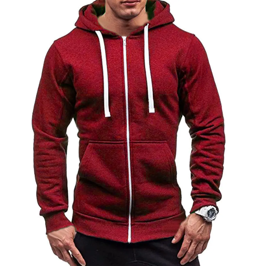 Men Classic Hoodies Zipper Long Sleeve Male Sweatshirt Hoodies Winter Jacket Coat Male Zipper Pocket Solid Casual Hoodies