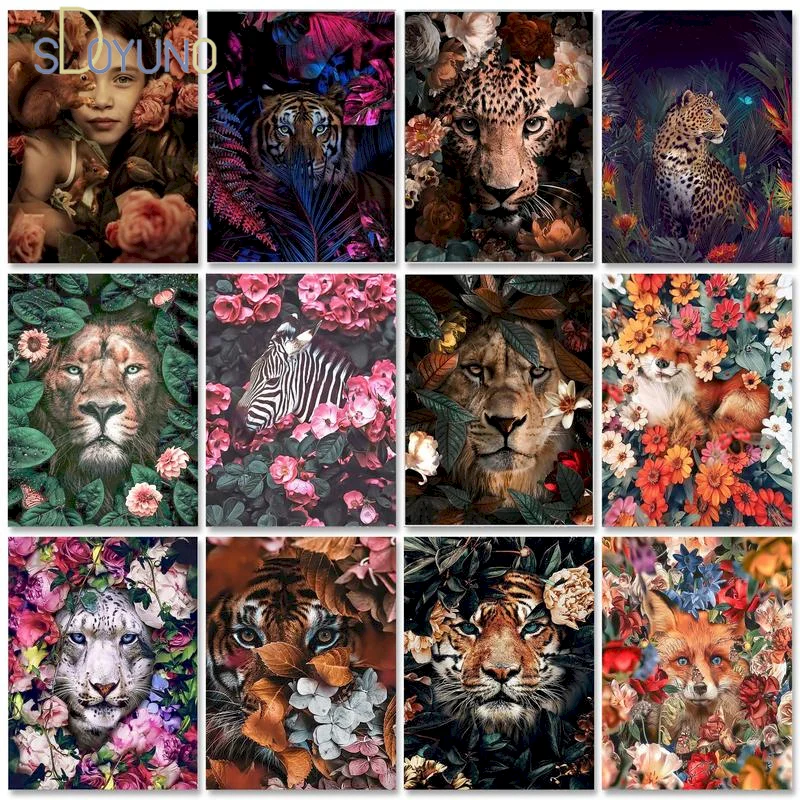 

SDOYUNO Adult Coloring By Numbers Home Decoration DIY Oil Painting By Numbers Canvas Flower Animals Handpainted Gift