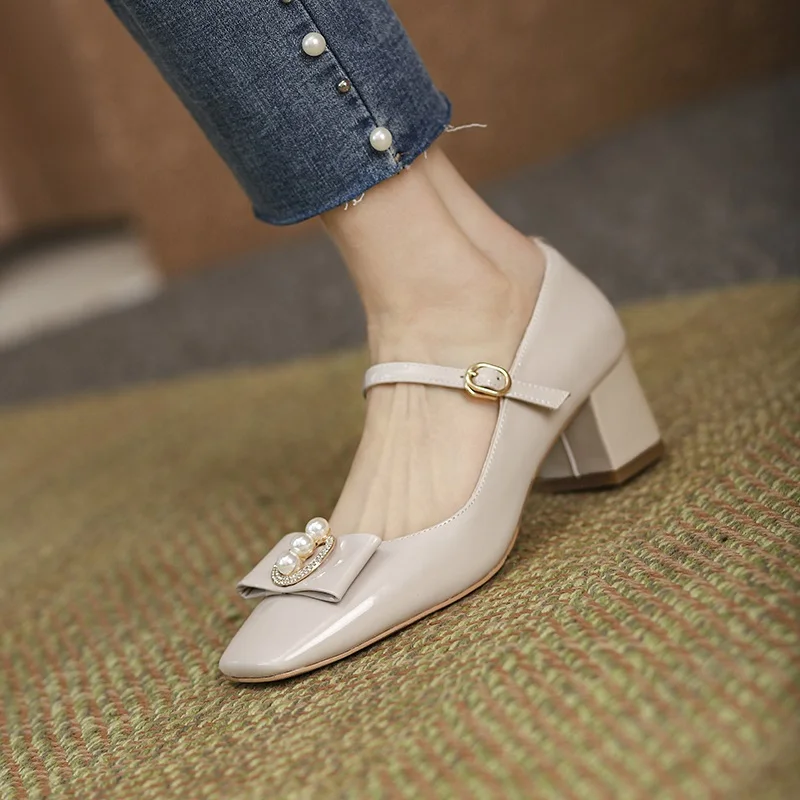 

spring summer party shoes for girls bow leather shoes retro design high heels fashion party wedding shoes female high heel pumps
