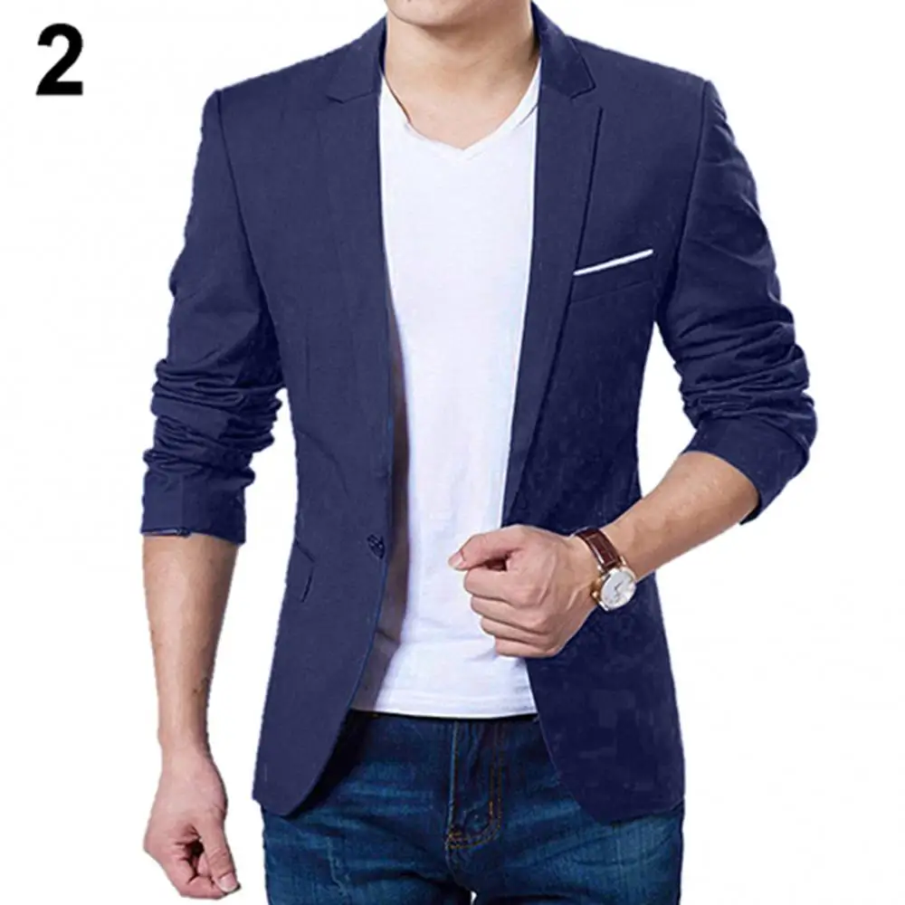 Men's Blazer Slim Formal One Button Long Sleeve Bussiness Suit Coat Lapel Collar Pockets Top пиджак мужской костюм |