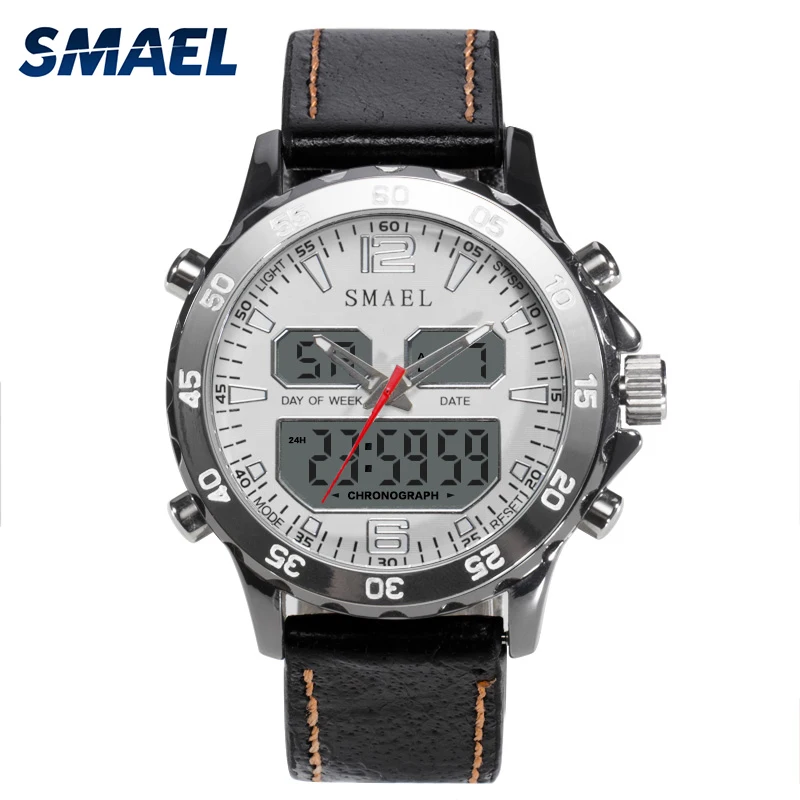 

SMAEL Luxury Brand Watches Mens 2021 Fashion Dual Time Electronic Quartz Clock Large Dial Men's LED Digital Outdoor Sports Watch