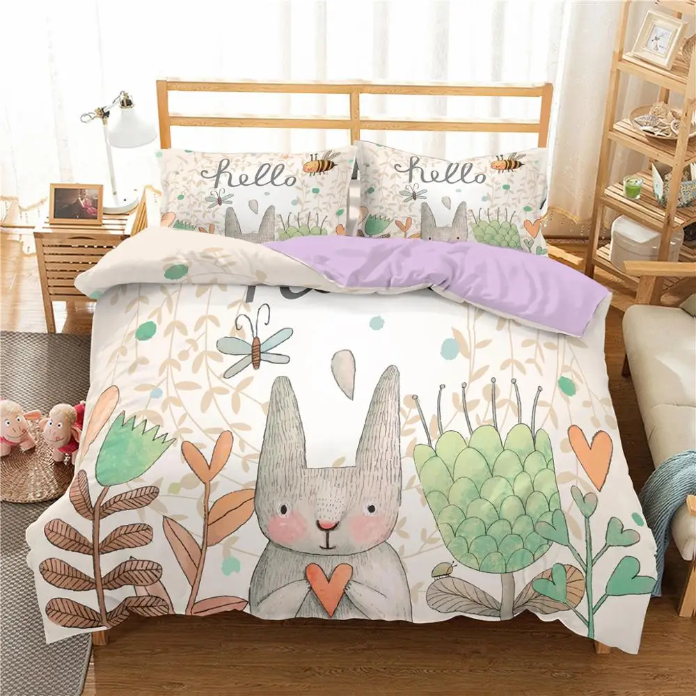 

New Cartoon 3D Printing Easter Rabbit Bedding Sets For Kids Gift Microfibre Duvet Cover 2/3pc Bedclothes For Home Decor