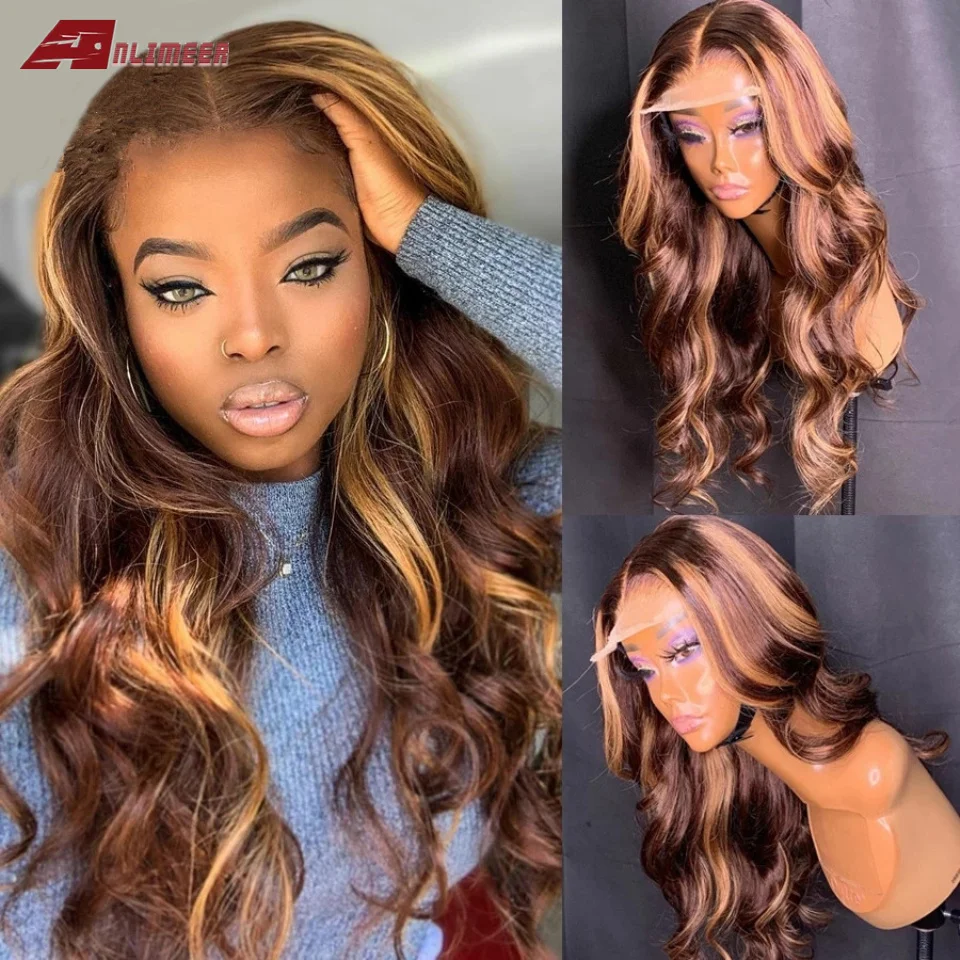 

Brazilian Body Wave Lace Front Human Hair Wigs With Baby Hair T Part Honey Blonde Highlight Wigs Remy Hair With Brown Root Color