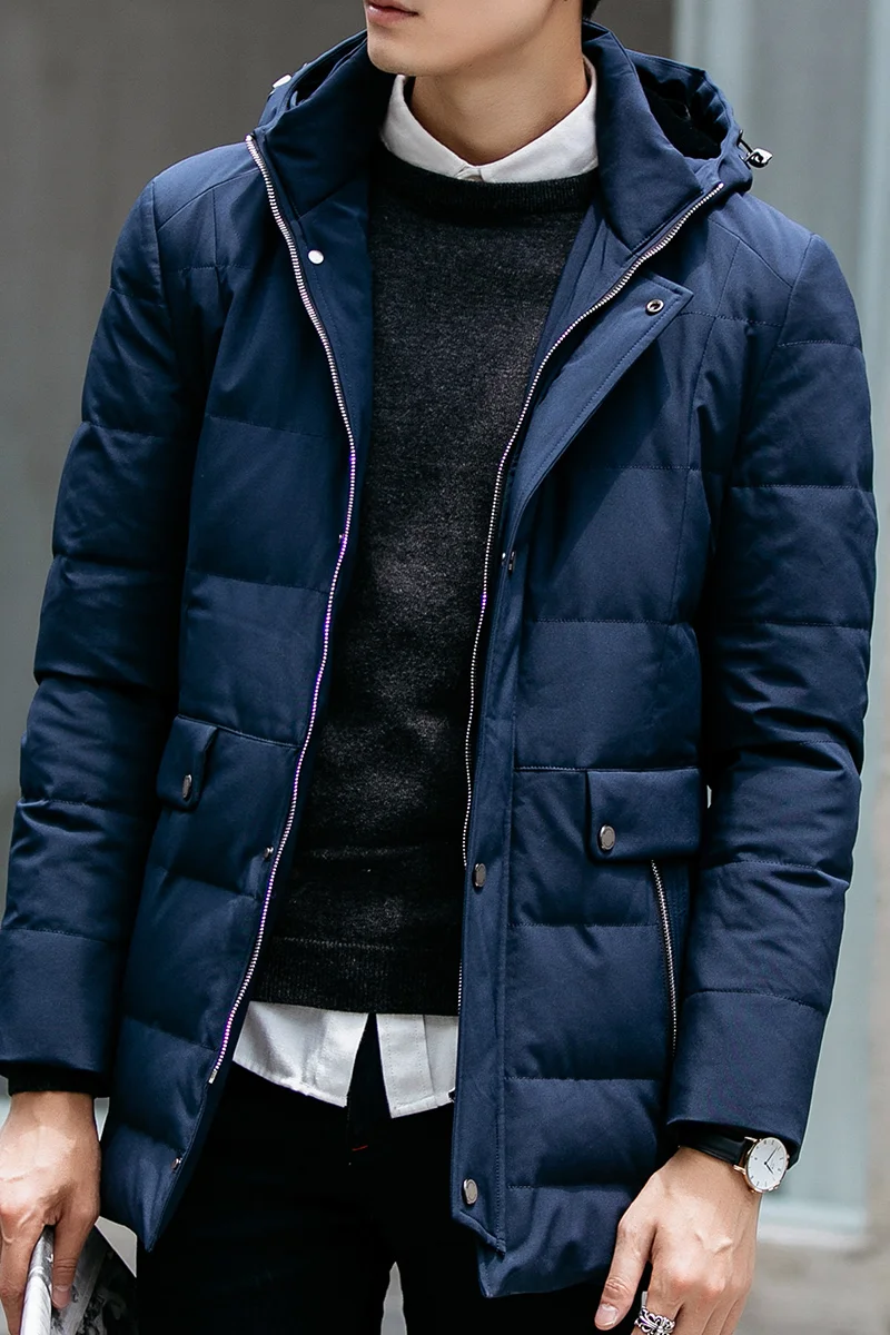Down jacket for men 80% white duck down medium and long style slim and thick coat for men  new style high qualiaty