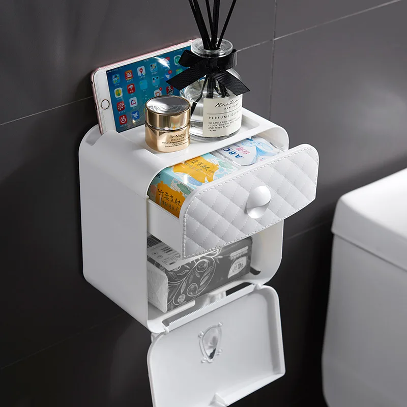 Creative wall-mounted tissue box bathroom storage box sanitary napkin toilet carton punch-free plastic waterproof storage box
