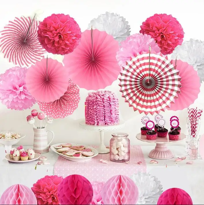 Новинка 19 шт./компл. подвесной бумажный веер смешанных размеров для свадебной