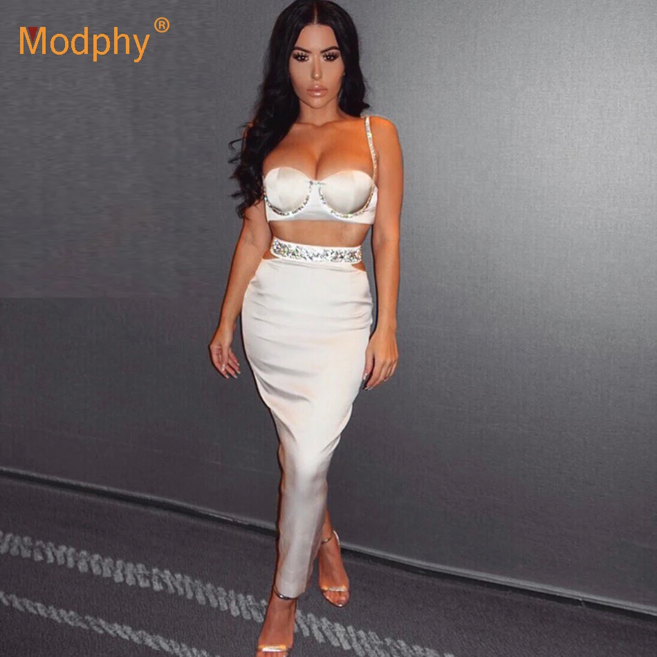 Женский бандажный комплект из двух предметов топ на бретельках с кристаллами и