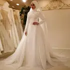 Платье Свадебное ТРАПЕЦИЕВИДНОЕ с длинным рукавом, Тюлевое платье в мусульманском стиле, с аппликацией и высоким вырезом, платье для невесты в стиле Саудовской Аравии