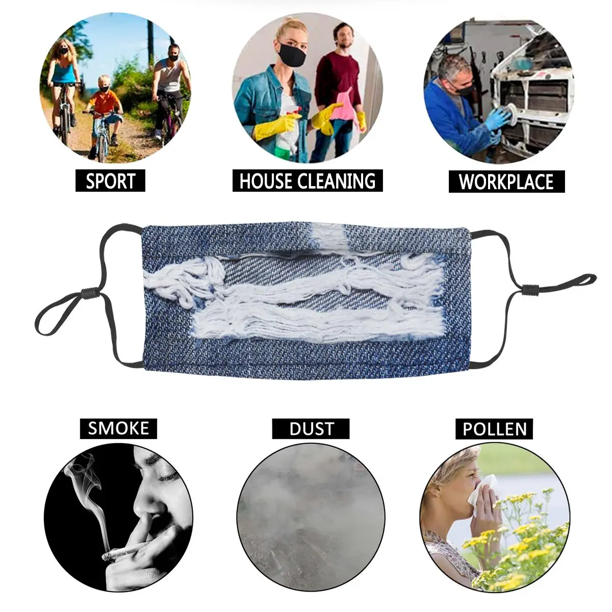 

Denim Texture Jeans Adult Reusable Face Mask Pattern Anti Haze Anti Dust Protection Cover Respirator Mouth Muffle