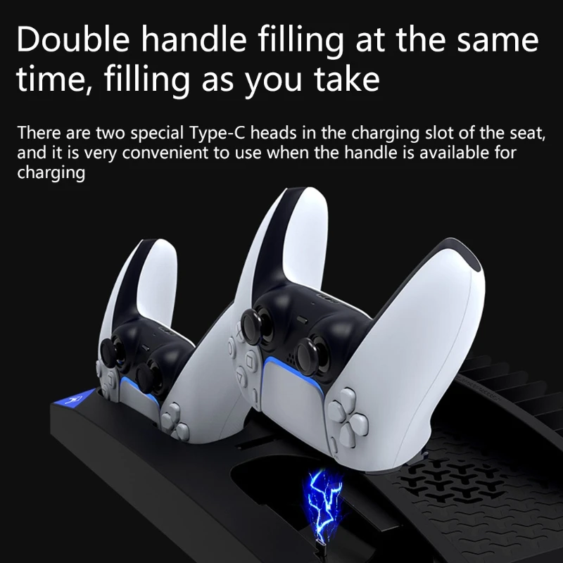 

Vertical Stand with Headset Holder and Cooling Fan Base for PS5 Console & 4 Accessories 2 Controller Charger T21B