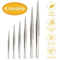 stainless steel electronic pointed tip tweezer long toothed tweezers food tongs straight medical tweezer 6 molds home bbq tool
