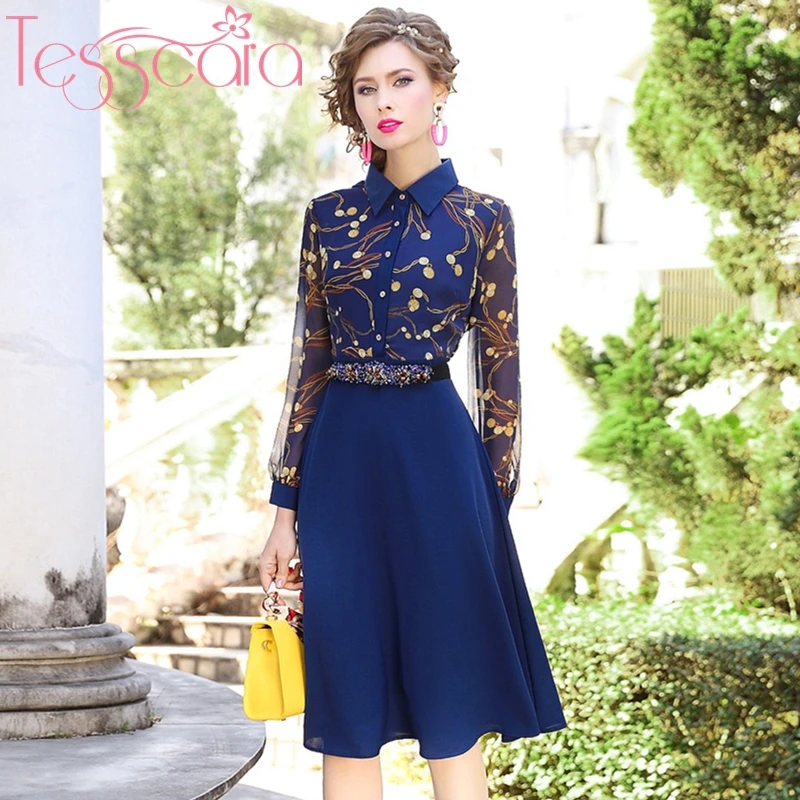 Женское шифоновое платье-рубашка TESSCARA модельное дизайнерское платье для офиса