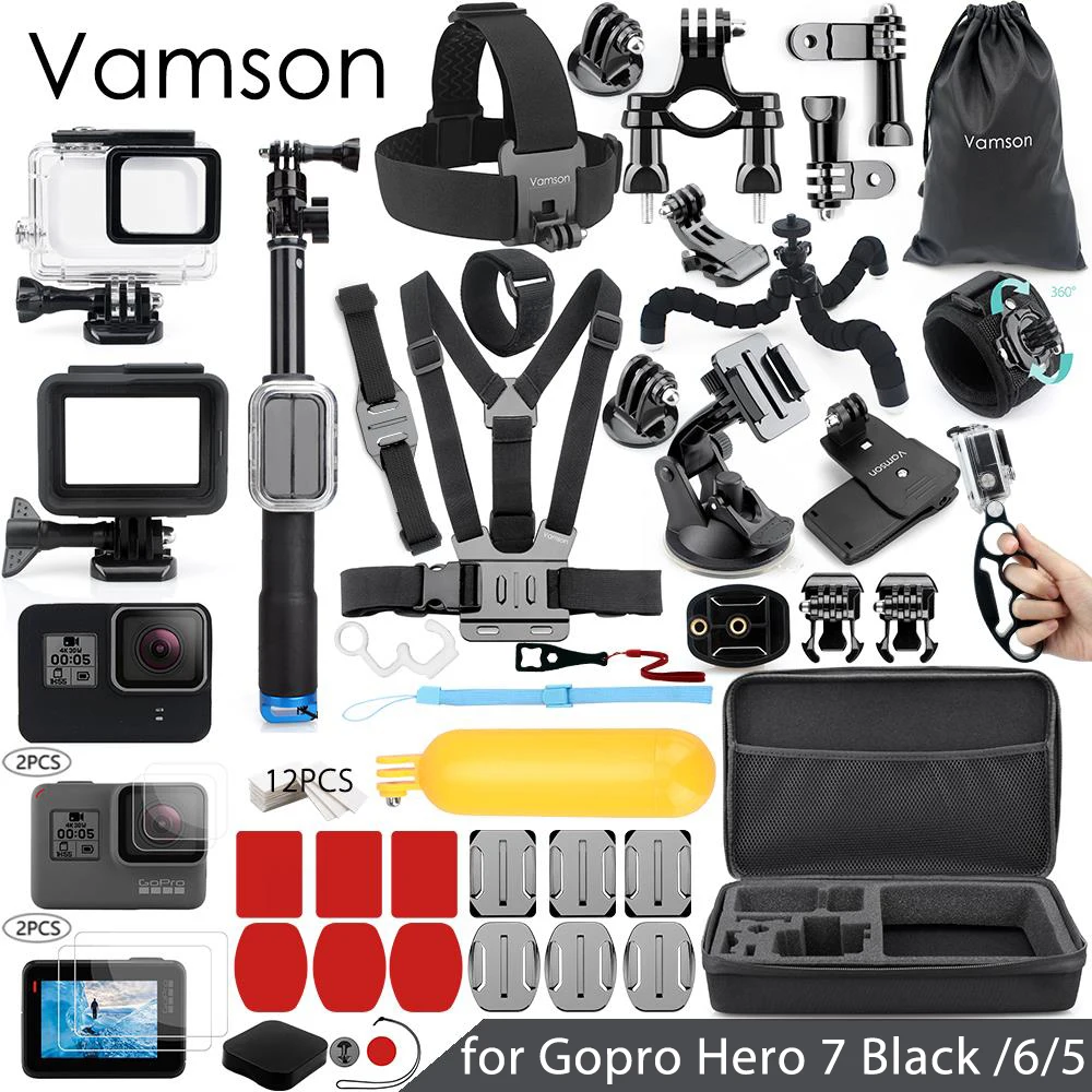 Vamson для Gopro набор аксессуаров для Gopro hero 7 6 5 Водонепроницаемый чехол защитная рамка 3 way монопод для спортивной экшн-камеры Go pro 7 5 Vamson VS11 - Цвет: VS09