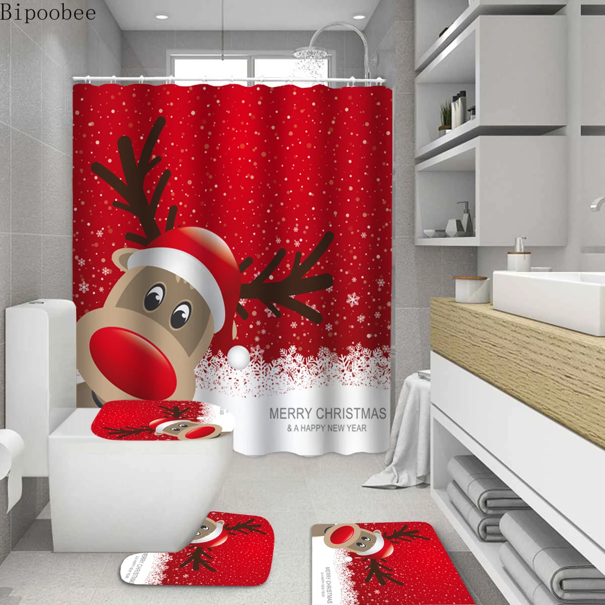 Счастливого Рождества Ванная комната комплект принт снеговик Дед Мороз Санта