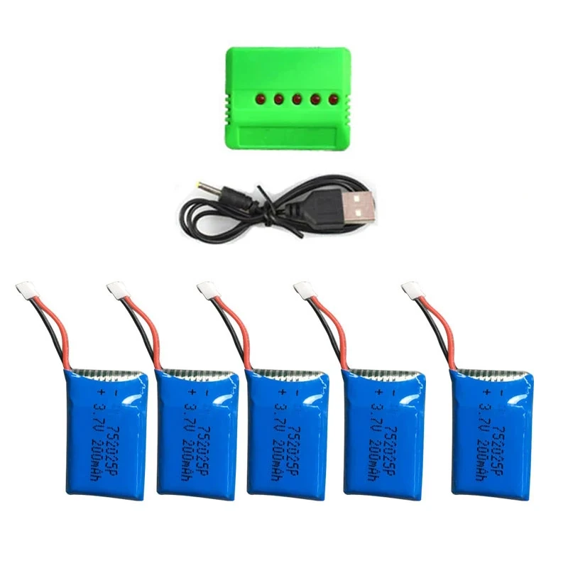 Аккумулятор Syma X11/x4/x13 3 7 в 200 мАч 20C 10 шт. с зарядным устройством USB 6 1 комплект для X4
