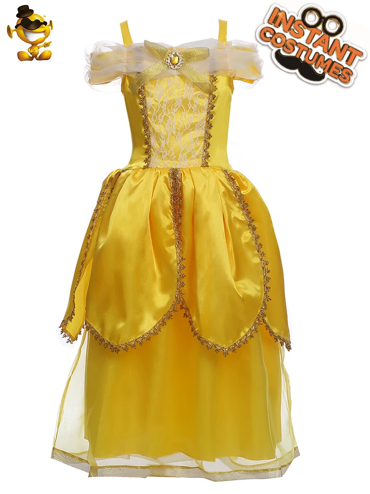 

DSPLAY Halloween Flower Girl Costume Girls Beauty Yellow Princess Fancy Dress Costumes Christmas Cosplay Dress