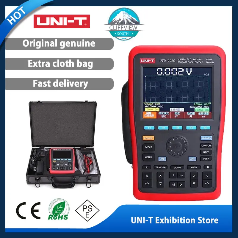 

UNI-T UTD1202C Handheld Digital Storage Oscilloscope 200MHz 2 Channels 1GS/s Voltage Current Resistance Capacitance Multimeter