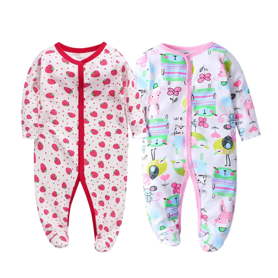 2Pcs/set Newborn Baby Footies Cotton Baby Boy Footies For Kids Clothes Long Sleeve Baby Pajamas Baby Girl 0-12M