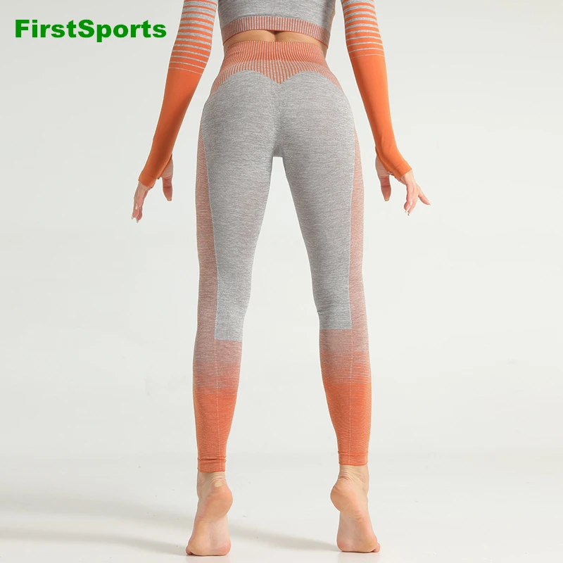 Женские Бесшовные штаны для йоги с высокой талией в полоску фитнеса тренировок