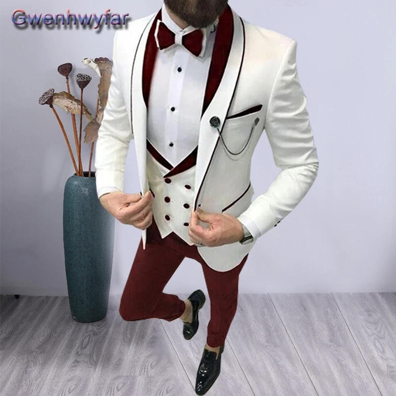 

Новый мужской блейзер Gwenhwyfar, свадебные костюмы, облегающие смокинги для жениха из 3 предметов, изготовленные на заказ Лучшие Мужские костюм...
