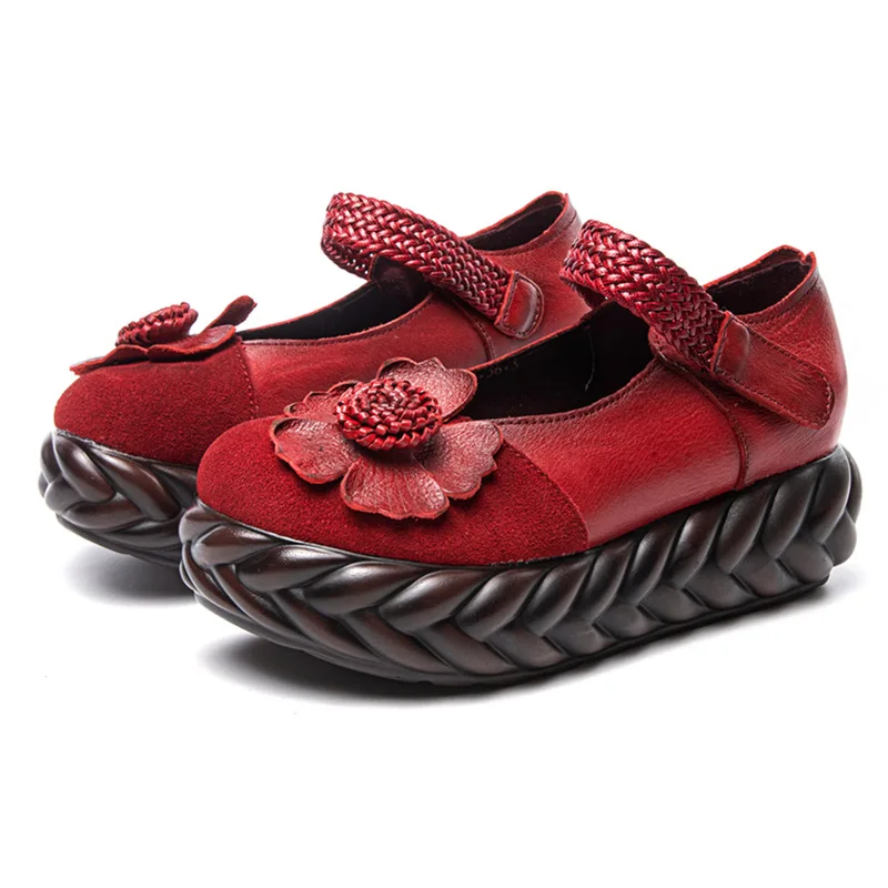 

2022 Summer Female Cowhide Flower Genuine Leather Shoes Woman Retro Platform Shoes Fashion High Heels Light Comfort Women Pumps