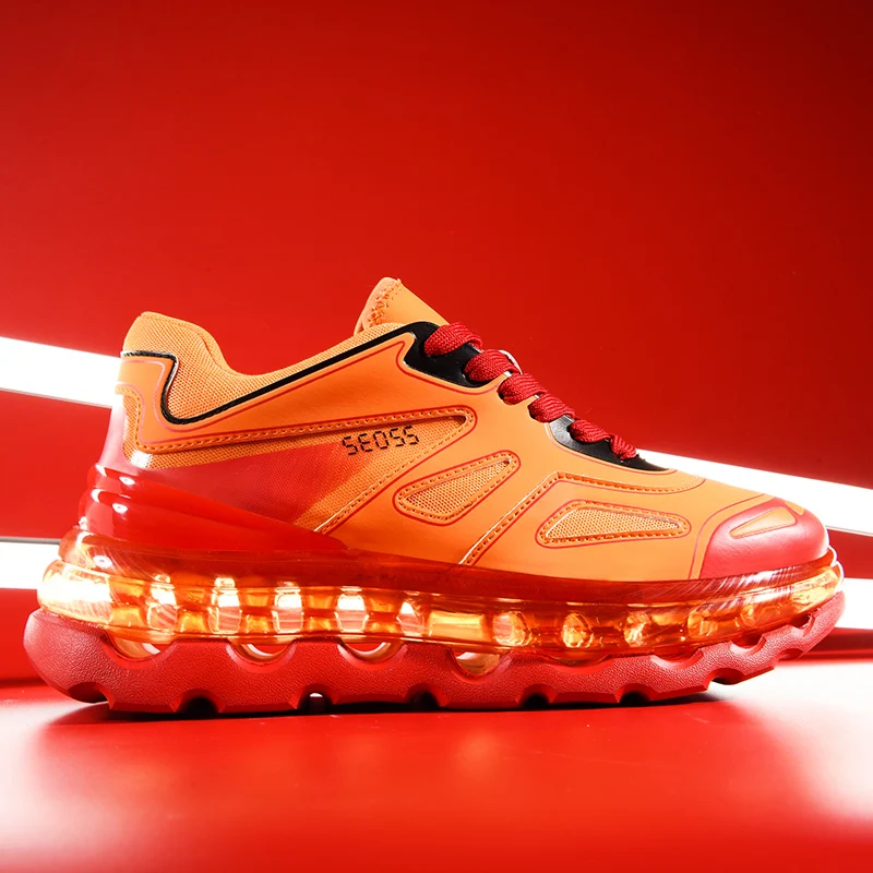Мужские амортизирующие кроссовки оранжевые на воздушной подушке Повседневная