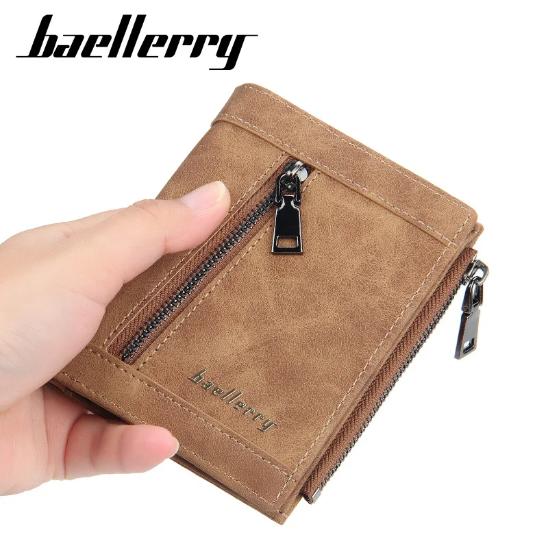 

baellerry Summer Soft Leather Purse for Men Male Coin Pocket Card Holder Photo Holder Zipper Bag Wallet Men carteira masculina