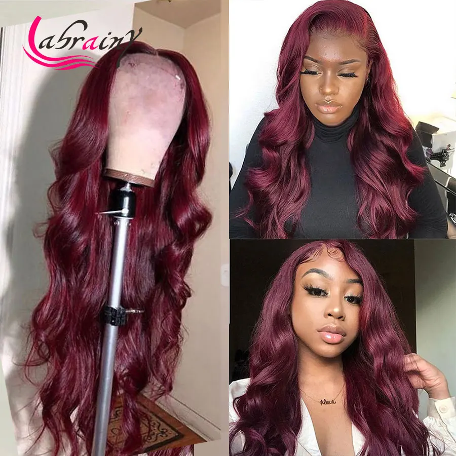 Burgundy Body Wave HD Transparent Lace Front Wig 99J 13X6 Human Hair Lace Frontal Wigs Glueless Pre Plucked Wigs Bleached Knots