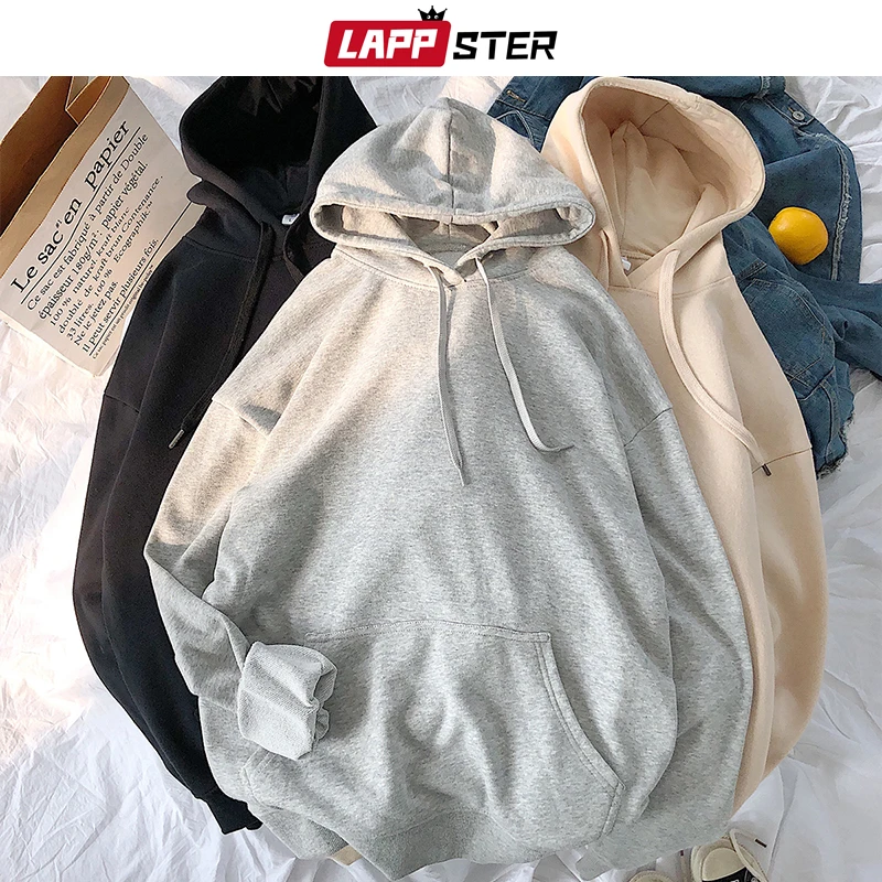 LAPPSTER мужские однотонные толстовки с капюшоном осенние мужские s хип-хоп корейские модные толстовки повседневные Хип-хоп пара толстовки плюс размер