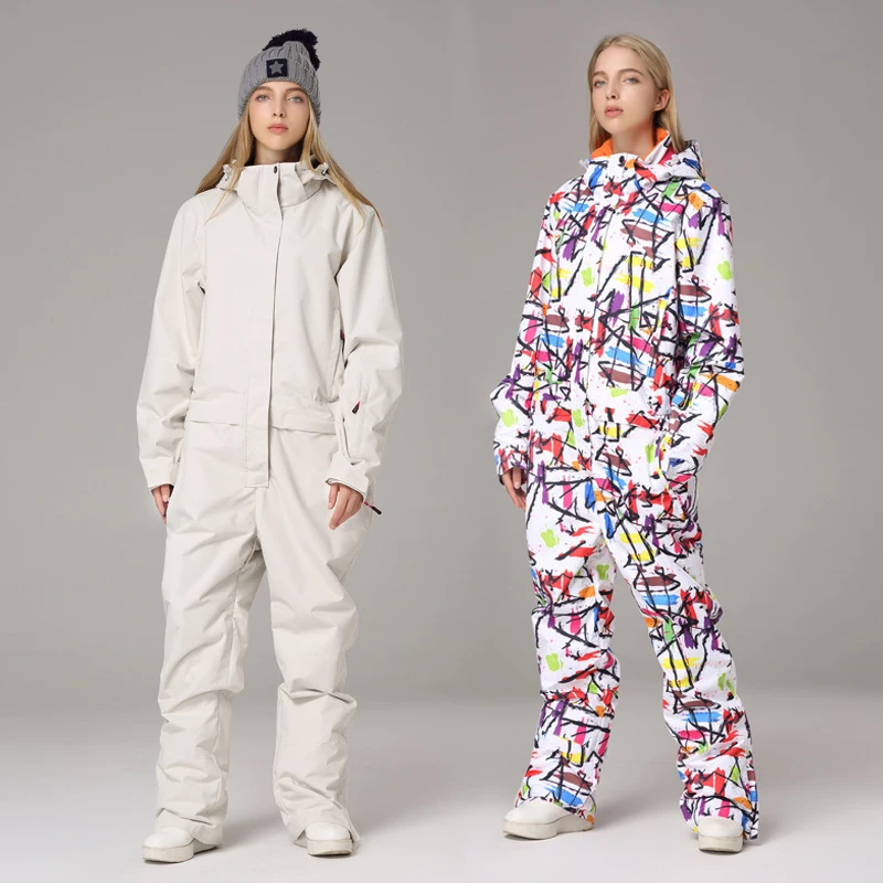 Водонепроницаемые цельные лыжные костюмы женский комбинезон с капюшоном для