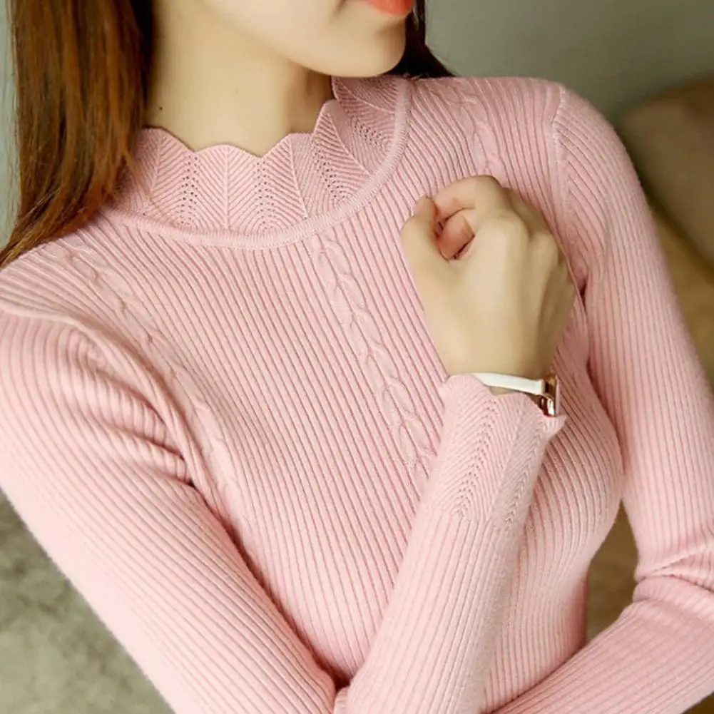 

Autumn Women Knitted Turtleneck Sweater Lady Solid Slim Pullovers Casual Long Sleeve Striped Elasticity Pullover Tops 2021