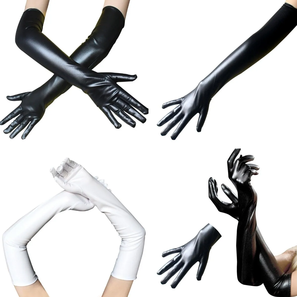 1Pair Punk Gloves Sexy Faux Leather Shiny Long Latex Glove Sexy Hip-pop Jazz Outfit Mittens Culb Wear Cosplay Costumes Accessory