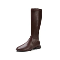 2021 new yuanlitong high tube knight boots womens knee thick heel square head brown plush long tube boots