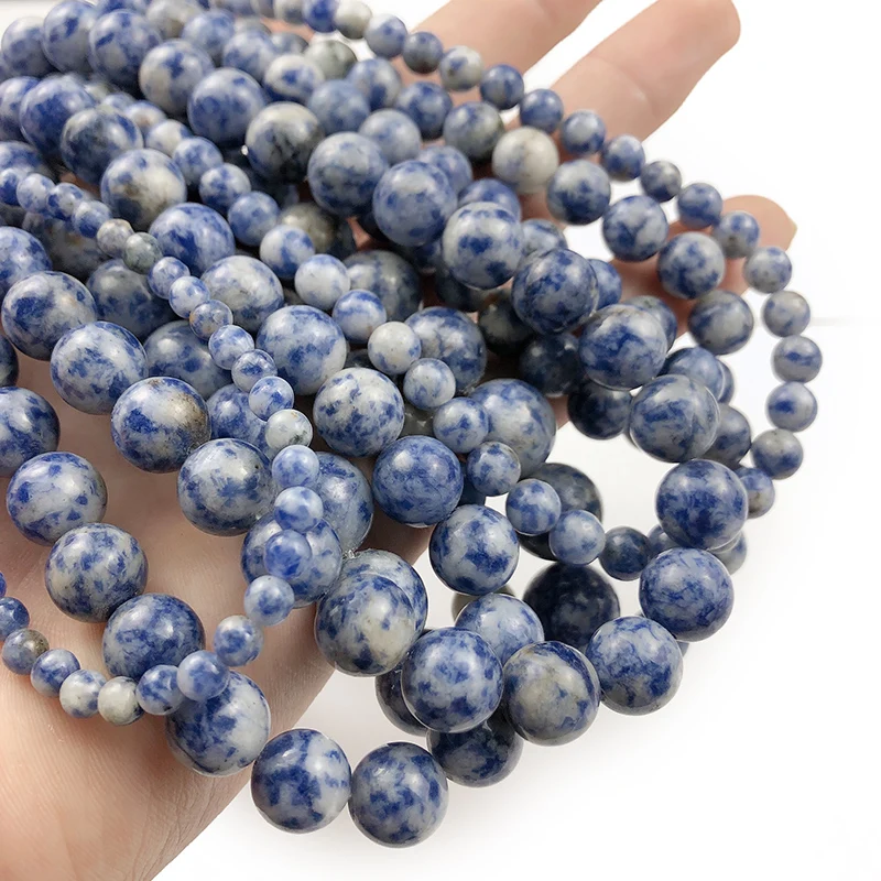 Бусины из натурального камня в голубую точку круглые бусины-разделители