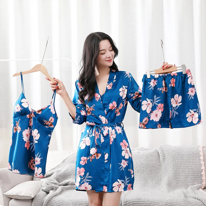 

Satin Sleepwear 4PCS Pajamas Suit Women Kimono Robe Gown Intimate Lingerie Casual Bride Bridesmaid Wedding Sexy Loose Nightgown