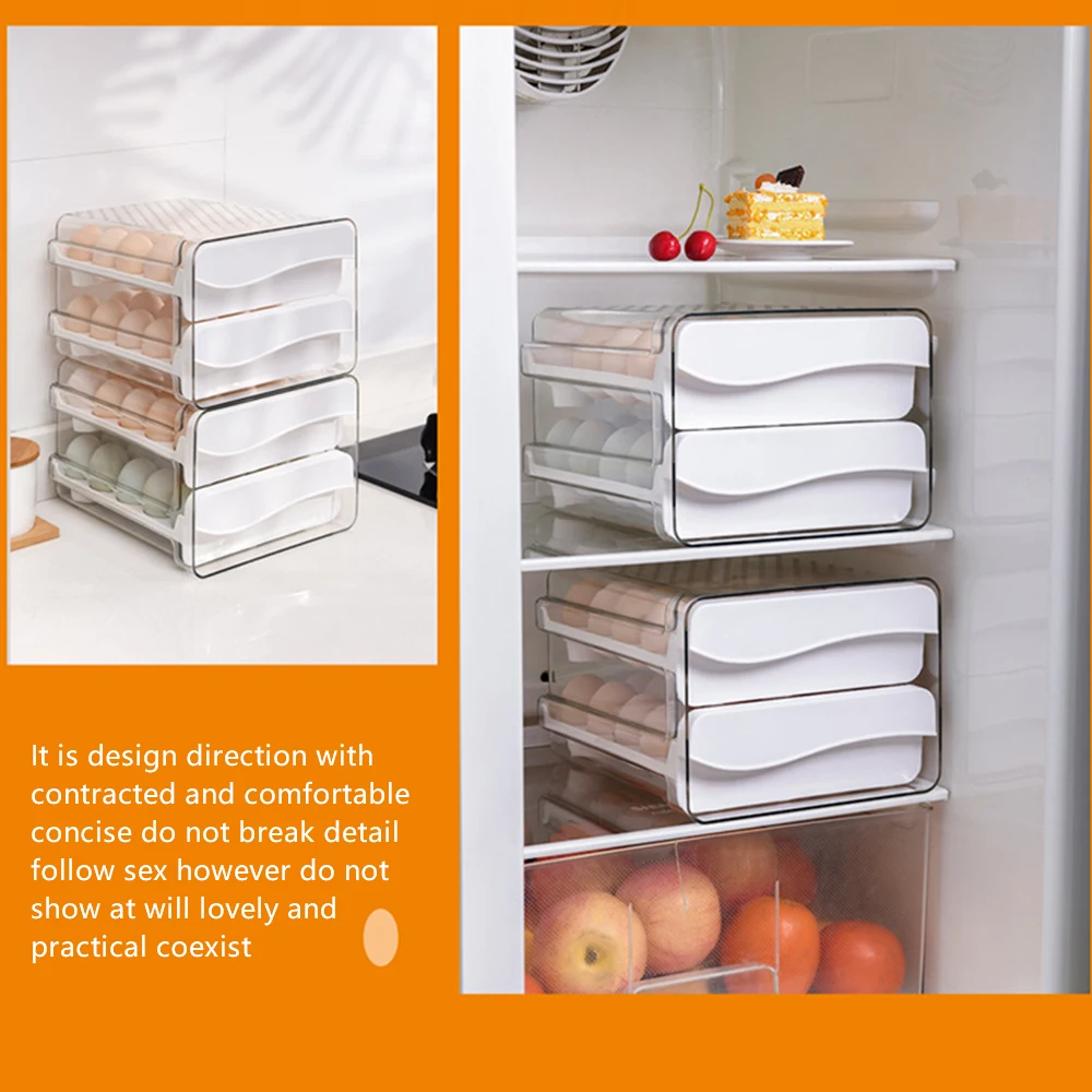 

1PC Egg Storage Box Double Layer 40 Grid Large Capacity Drawer Egg Holder with Lid Preservation Case for Refrigerator Kitchen