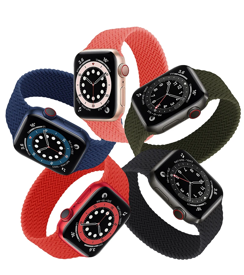 Ремешок силиконовый для Apple watch band 44 мм 40 38 42 эластичный браслет с плетеной