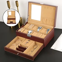 jewelry storage box double layer pu leather drawer type synthetic holder storage case for watches actors girls women