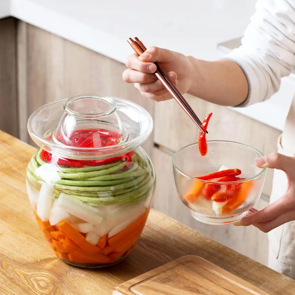 

1PC Japan Korea Transparent Glass Kimchi Jar Kitchen Thickened Pickled Cans Household Pickled Jar Pickles Cylinder Sealed Cans